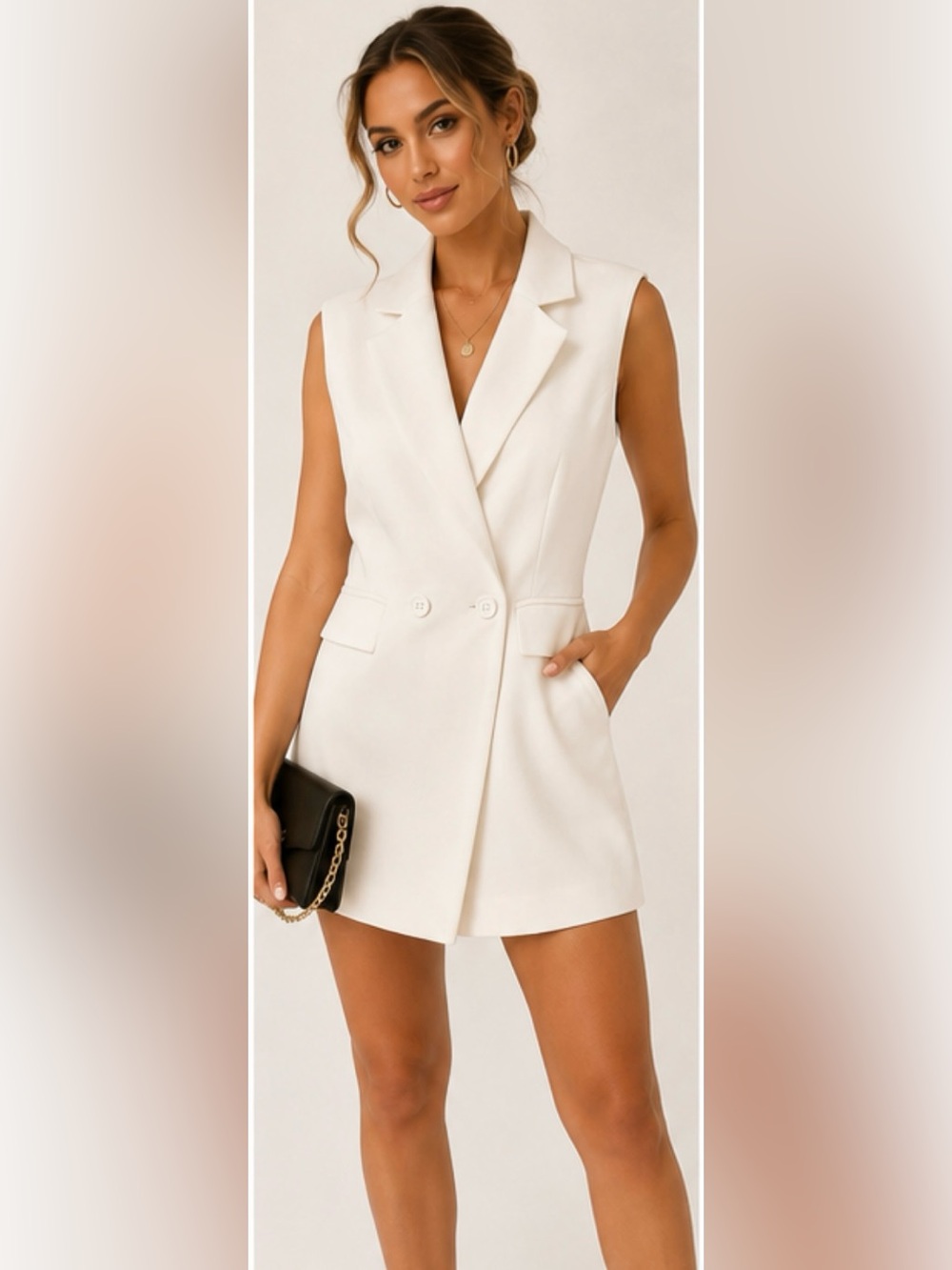 Re:named Ivory Sleeveless Blazer Romper Double Breasted Size M